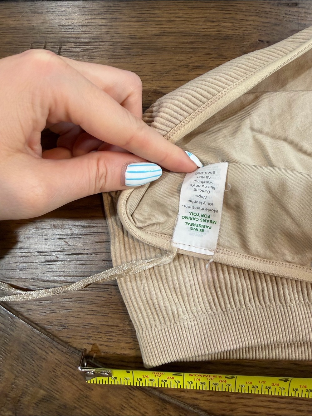 aerie Ribbed One-Shoulder Bralette in Beige - Picture 5 of 7